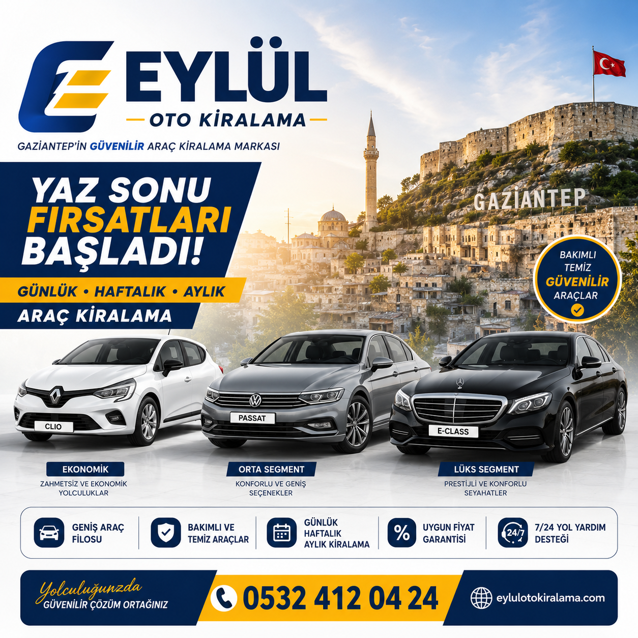 Gaziantep Araç Kiralama Günlük Haftalık ve Aylık Araç Kiralama Eylül Oto Kiralama